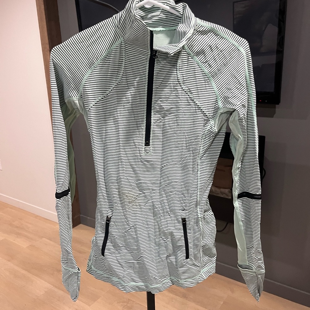 Lululemon Striped Mint and White Woman’s Running Shirt